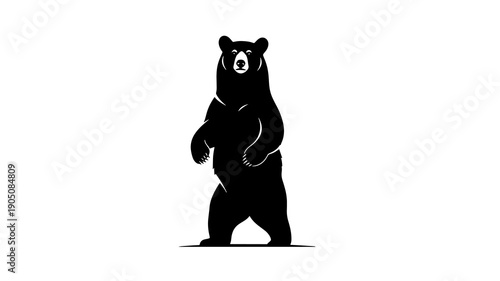 Dancing bear silhouette in playful mood with high contrast black and white color on plain background for logo design