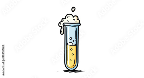 Cartoon Test Tube Bubbling with Yellow Liquid and Foam