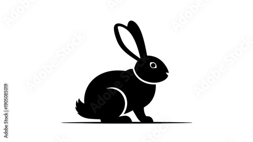 Black rabbit silhouette in minimalist style with simple white background for logo design