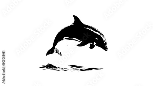 Dolphin Silhouette in Dynamic Pose with High Contrast Black and White Illustration for Marine Life