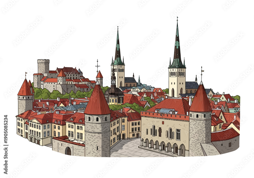 Obraz premium Medieval Old Town Hall Buildings Architecture.