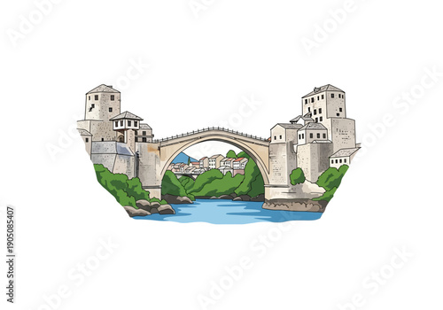 Old stone bridge with towers.