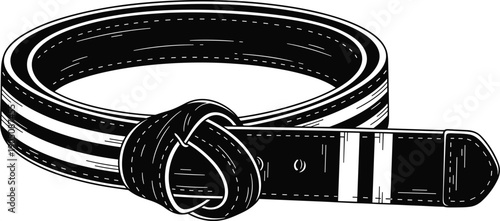 Leather belt with buckle rolled fashion accessory clothing detail vintage style vector illustration isolated on white background