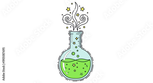 Magic Potion Flask with Bubbles and Stars - Science Experiment Concept