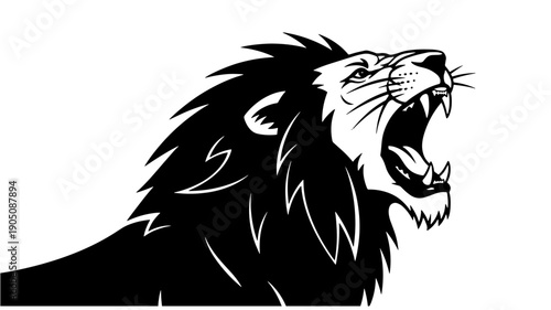 Roaring Lion Illustration in Monochrome Style with Bold Lines and Dynamic Pose for Graphic Design isolated on a transparent background