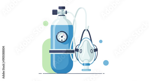 Medical Oxygen Tank and Resuscitator Mask, Healthcare Equipment Illustration