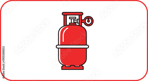 Red Gas Cylinder with Gauge - Industrial Fuel Energy Icon