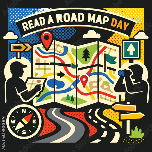 Read A Road Map Day Navigation Skills Illustration