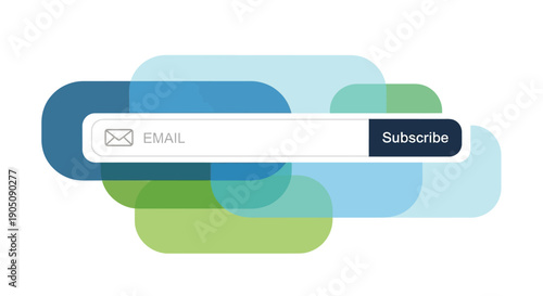 Email subscription form with subscribe button overlapping abstract shapes