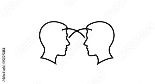 Conceptual illustration of human heads and shared thought communication