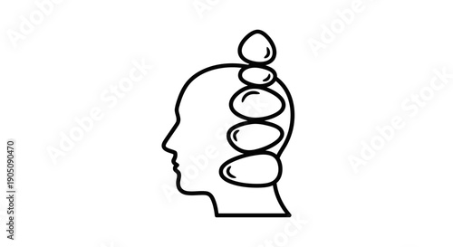 Conceptual silhouette of a human head with a stacked stone formation