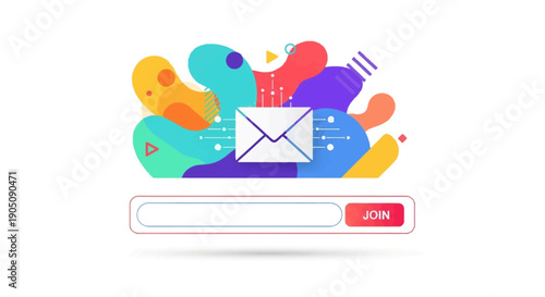 Email subscription abstract composition with colorful shapes and text field