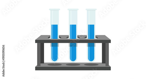 Three test tubes with blue liquid in a rack