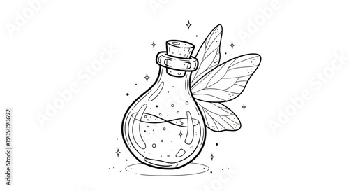 Fairy Potion Bottle with Wings - Whimsical Elixir Illustration