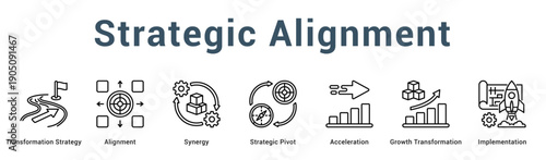 Strategic Alignment  Modern and clean web banner illustration vector featuring thematic icons
