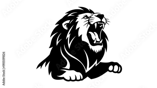 Roaring Lion Illustration in Bold Monochrome Style with High Contrast Lighting on for Logo Design isolated on a transparent background