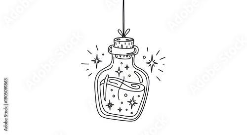 Magical Potion Bottle with Sparkles - Hand Drawn Illustration