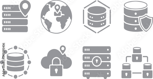 Regional data sovereignty server icon. Collection of icons representing various cloud data storage and security concepts