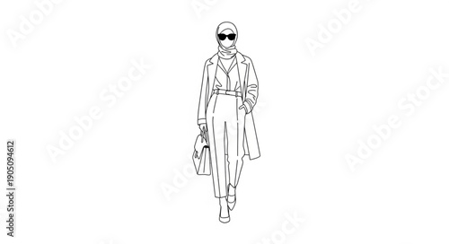 Fashionable woman in stylish outfit walking with a handbag.