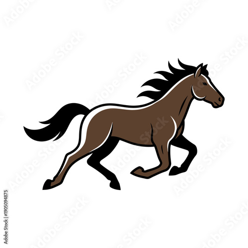Brown Horse Running with Flowing Mane.