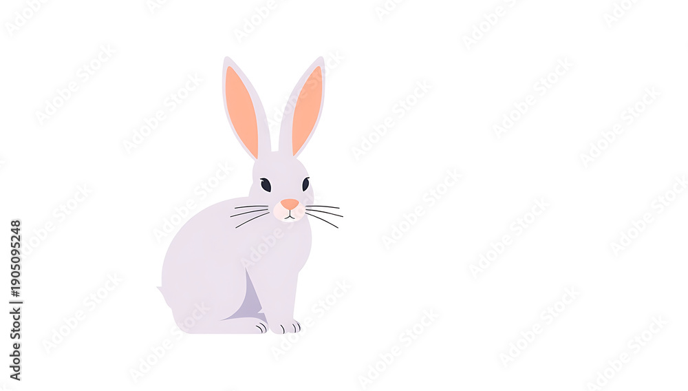 Fototapeta premium Cute cartoon rabbit with long ears sitting and looking forward on a white background