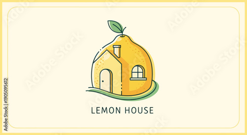 Lemon House Logo: Citrus Fruit Home Icon, Organic Food Concept