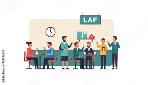 Office cafeteria people eating lunch break