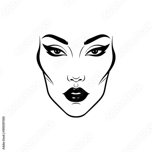 Woman Face Illustration with Heavy Makeup.
