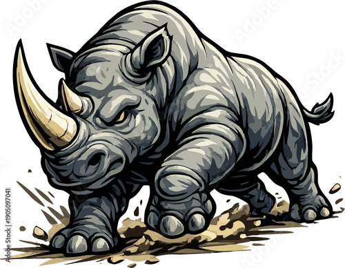 charging rhino vector illustration