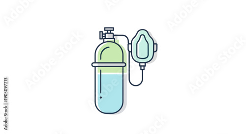 Oxygen Tank and Mask Icon - Medical Breathing Equipment Flat Design