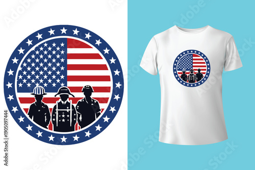 American Flag with military soldier Vector, Grunge vintage, poster and t shirt design vector Illustration