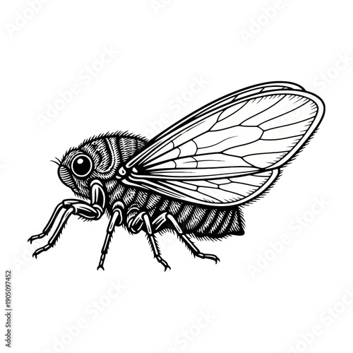 Vector illustration of a black wasp and fly insect isolated on a white background