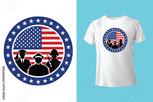 American Flag with military soldier Vector, Grunge vintage, poster and t shirt design vector Illustration