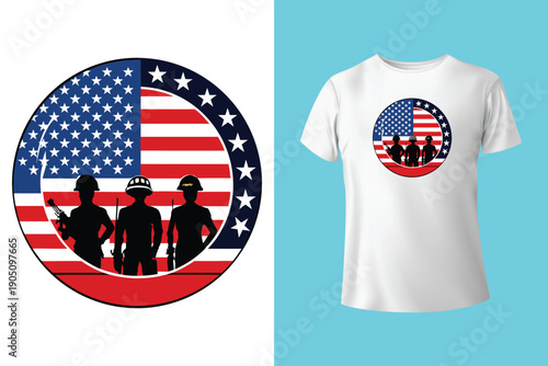 American Flag with military soldier Vector, Grunge vintage, poster and t shirt design vector Illustration