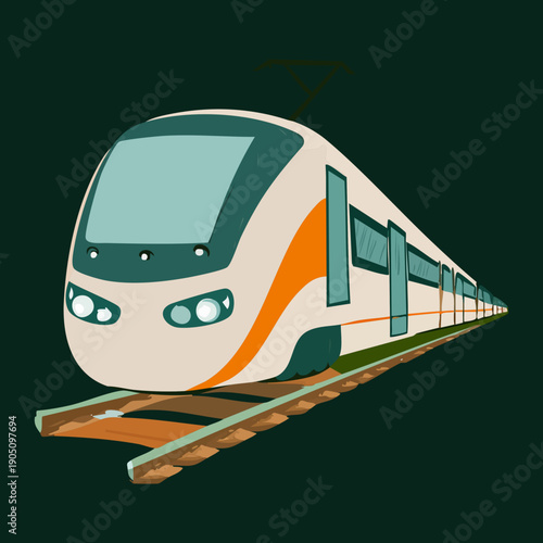 Fast moving passenger train transportation on city tracks with high speed motion for urban commuting and travel