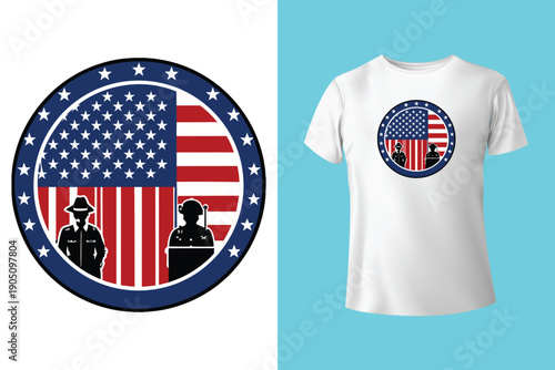 American Flag with military soldier Vector, Grunge vintage, poster and t shirt design vector Illustration