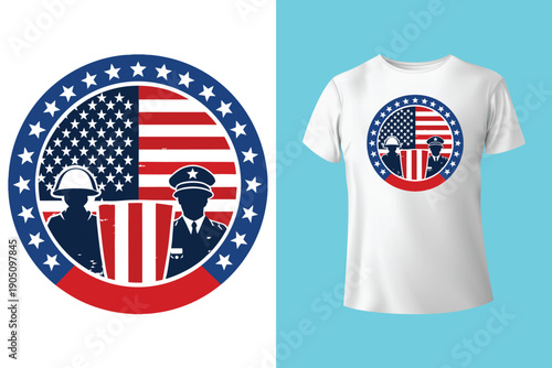 American Flag with military soldier Vector, Grunge vintage, poster and t shirt design vector Illustration