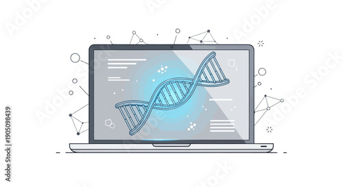 Laptop Displaying DNA Helix - Genetics Research, Biotechnology, Science Concept