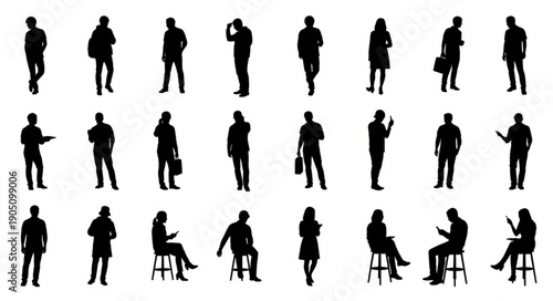 Diverse Collection of Human Silhouettes in Various Poses and Actions.
