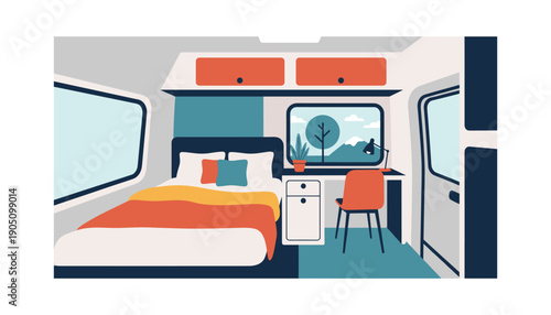 Camper van interior cutaway view design