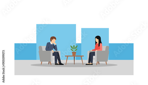 Two people meeting chairs discussion office