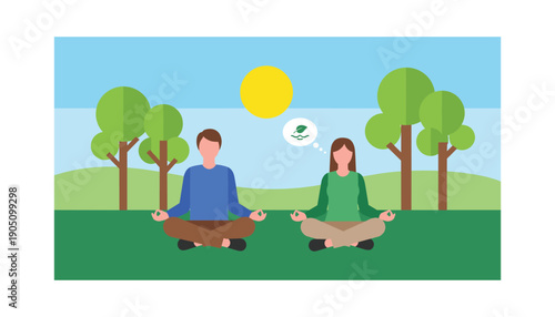 Couple meditating park grass nature yoga