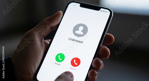 Close-Up of Smartphone Screen Showing Unknown Incoming Call Notification
