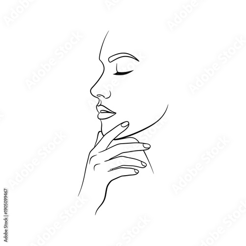 Woman Touching Face with Eyes Closed.