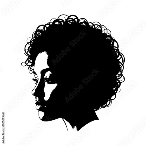 Woman with Curly Hair Silhouette Profile.