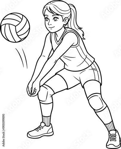 Fényképezés Girl playing volleyball vector illustration, female athlete hitting ball, active