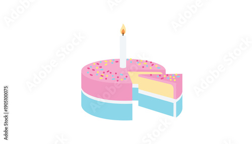 Birthday cake with candle slice pink dessert