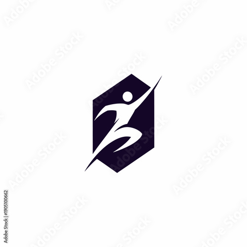 Stylized Human Figure Running in Hexagon.