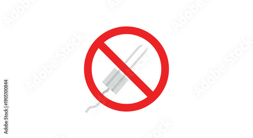 No Smoking Sign Icon with Cigarette and Lighter