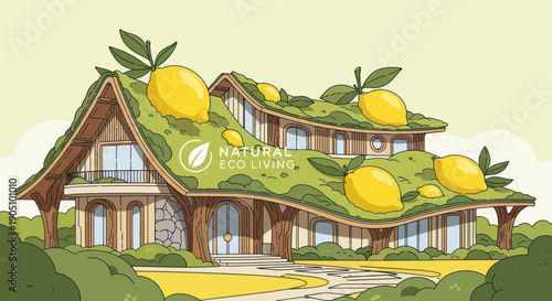 Whimsical Eco-Friendly House with Lemon Tree Roof and Greenery